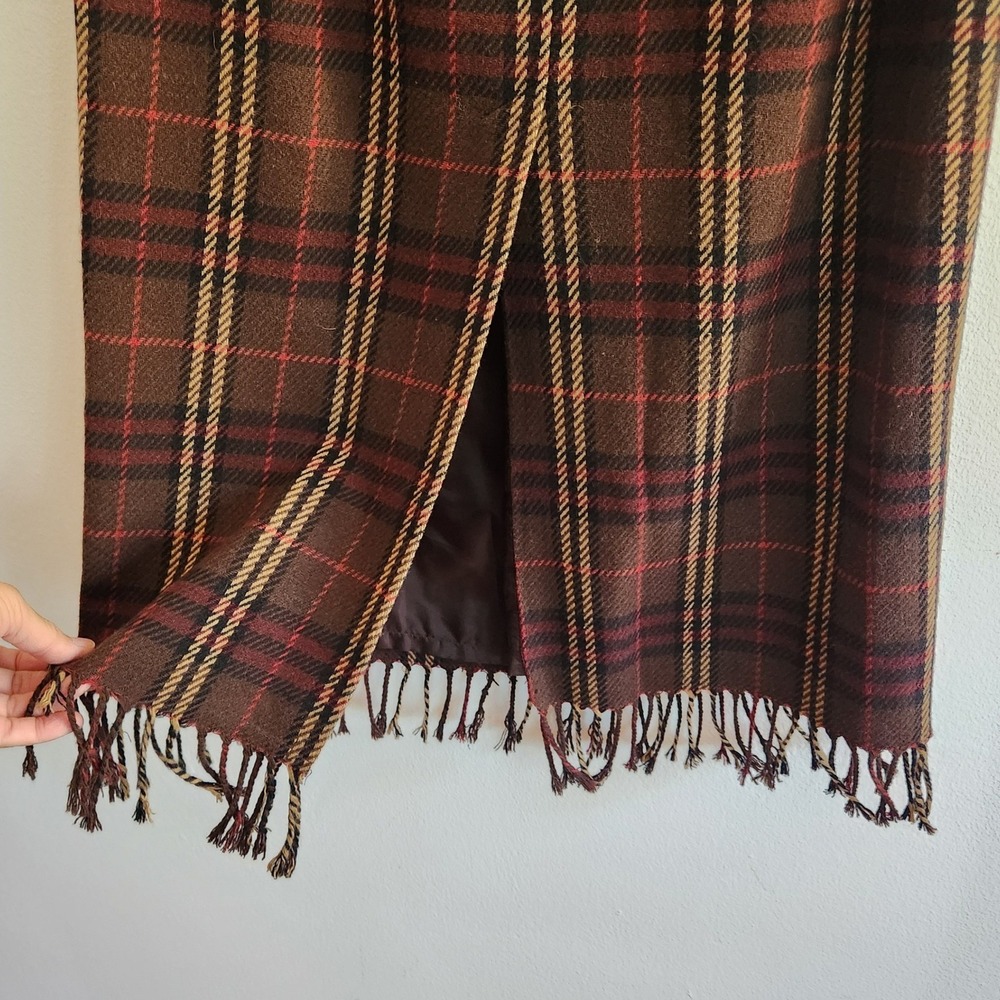 Vintage Worthington Fringed Plaid Flannel Blanket Maxi Skirt 8 Wool Blend Preppy - Picture 5 of 11